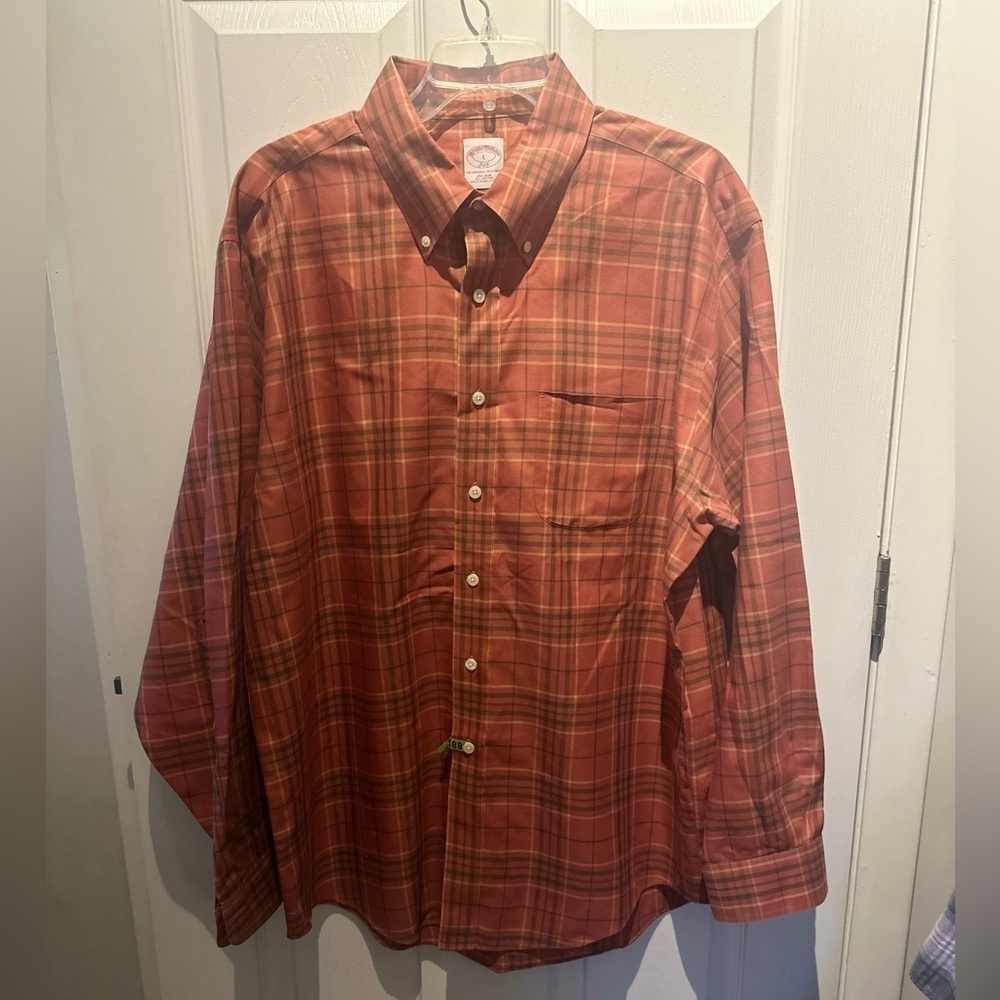 Brooks Brothers 346 Orange/Blue Plaid Shirt - Adult size Large - New w/o tags